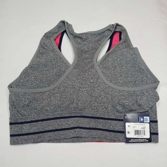 US Polo Assn 2 Pack Seamless Racerback Sports Bra XL Pink & Grey/Navy Remvb Pads - Picture 2 of 5